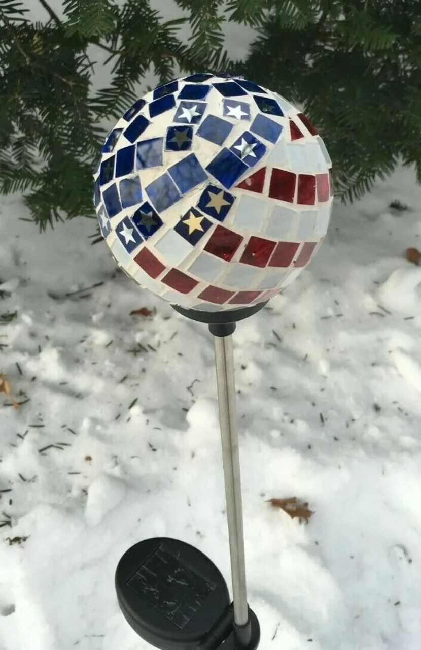 Flag Glass Ball Garden Stake Color Change LED Light Outdoor Path Decor